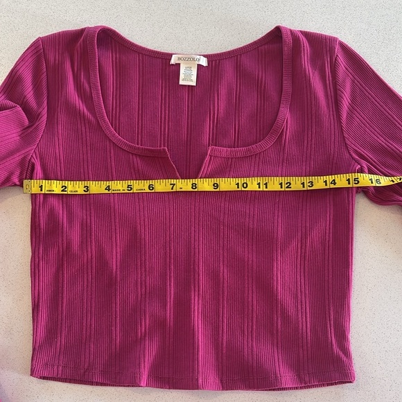 Bozzolo V-Neck Long Sleeve Crop Top - Fuchsia - Size L - Excellent Condition - Picture 7 of 10